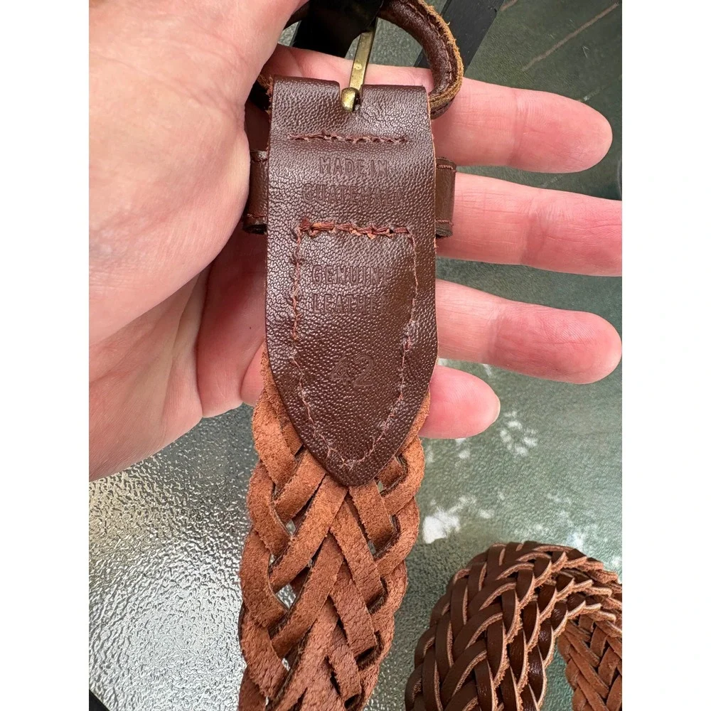 Genuine Leather Braided Belt Mens 42 Dark Brown Woven Made in Guatemala NEW